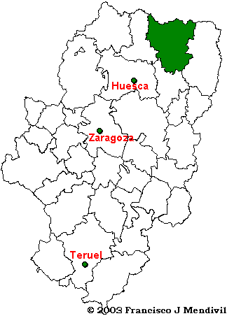 Mapa de situación de la Comarca de Sobrarbe en Aragón