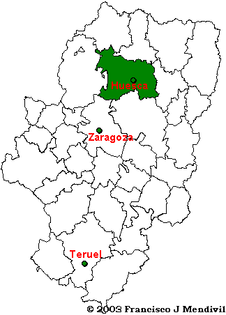 Mapa de situación de la Comarca Hoya de Huesca/Plana de Uesca dentro de Aragón