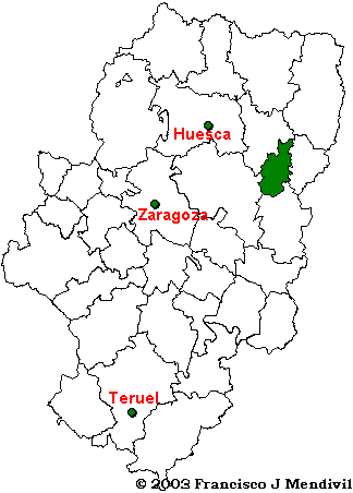 Mapa de situación de la Comarca del Cinca Medio en Aragón