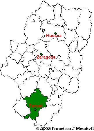Mapa de situación de la Comarca de Teruel en Aragón