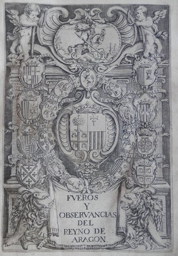 San Jorge, en la portada del libro Fueros y Observancias del Reino de Aragón 1667. 21