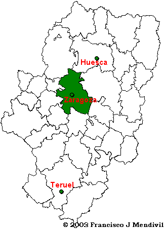 Mapa de situacion de la Comarca de Zaragoza en Aragón