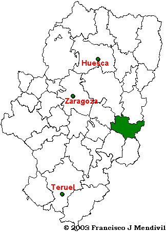 Mapa de situación de la Comarca Bajo Aragón-Caspe/Baix Aragó-Casp dentro de Aragón