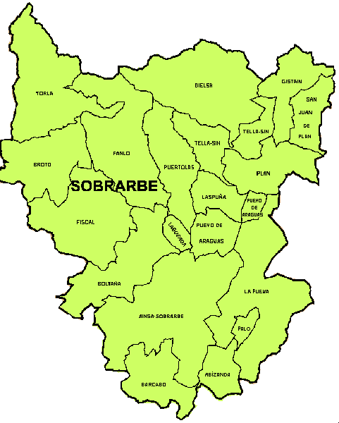 Map District of Sobrarbe and municipalities that compose it