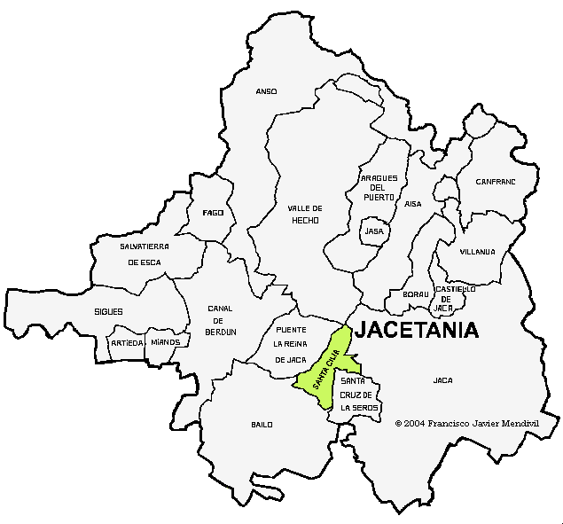 Map municipality Santa Cilia within Comarca la Jacetania