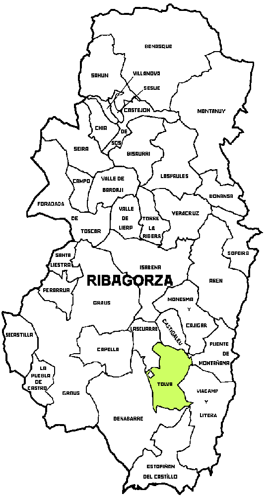 Map Municipality Tolva within Comarca Ribagorza Municipality Tolva in the Comarca de Ribagorza