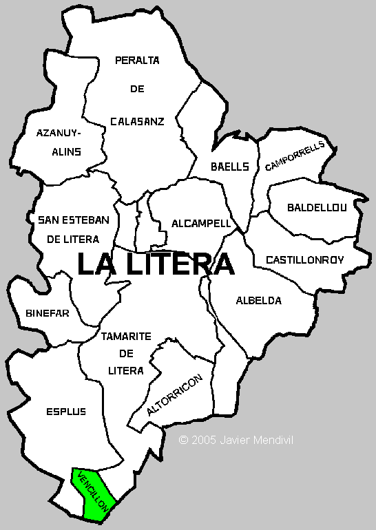 Municipality Vencillon within Comarca de La Litera/ La Llitera