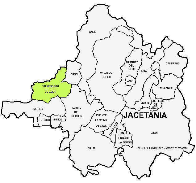 Situation Salvatierra  Esca dans  la Region  la Jacetania